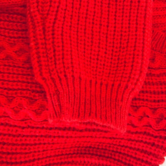 KIDS Red Cable Knit Cunky Long Sleeve Soft Sweater Unisex - Picture 4 of 12